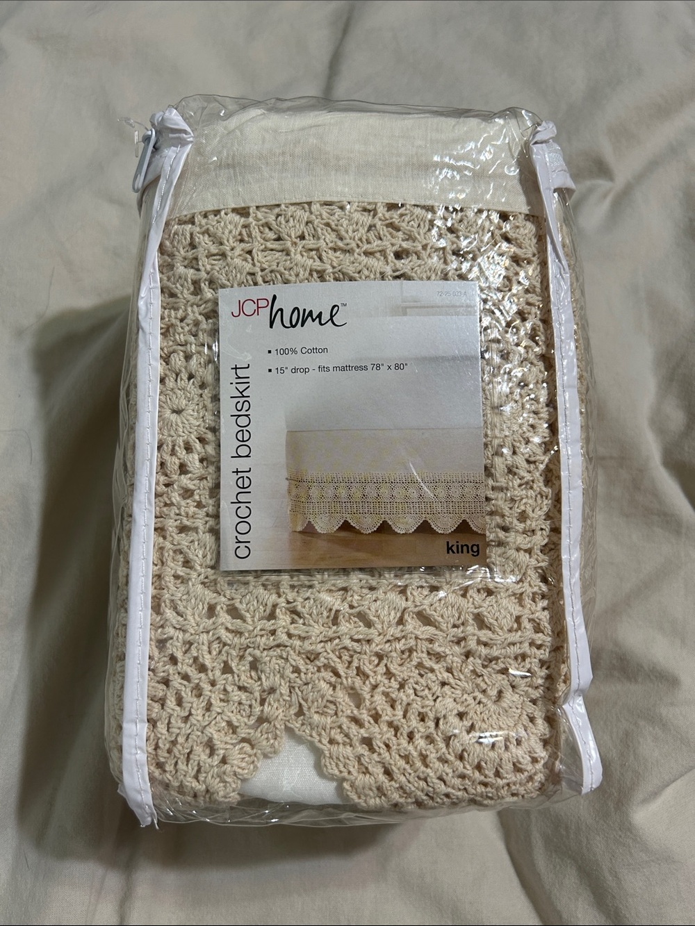 100% Cotton King Boho Crochet Bedskirt Vintage JCP Home